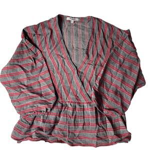 Madewell Striped Bubble Sleeve Peplum Top Blouse Size Small Women's V-Neck